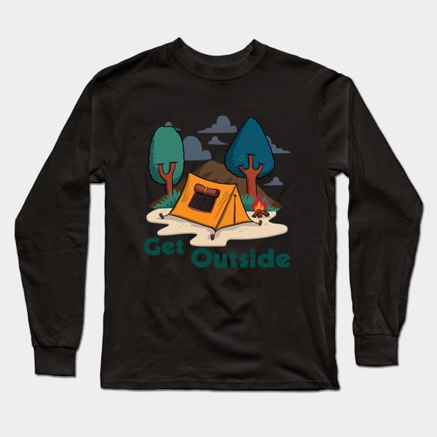 Get Outside - Camping Tent Outdoors Mountains Long Sleeve T-Shirt by OldPineTees